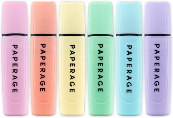 PAPERAGE Recycled Highlighters, Assorted Pastel Colors, Broad Chisel Tip Marker Pen & Highlighter Set, 6 Count