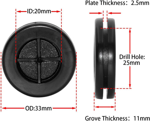 Flyshop 25mm Black Rubber Grommet, 20mm ID, Drill Hole Grommets for Wire Protection, 4-Pack
