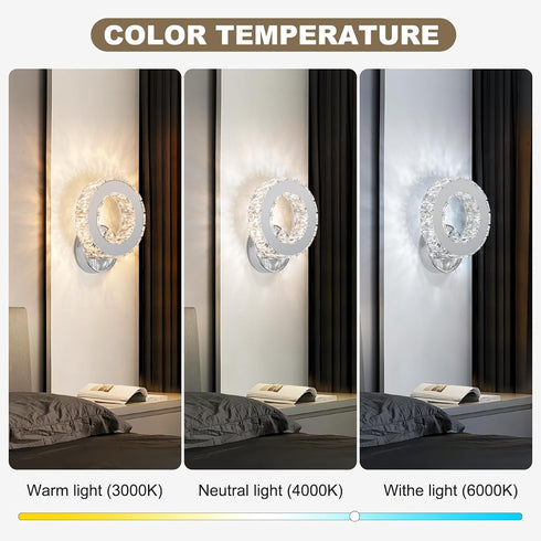 K9 Buccleuch LED Crystal Wall Sconce, Bright Adjustable Color Wall Sconce Light Fixture Stainless Steel White Crystal