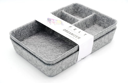 Welaxy Junk Drawer Organizer Bin with 4 Compartments, Felt Trays, 2 Dividers, Multi-Purpose Storage (Grayx2)