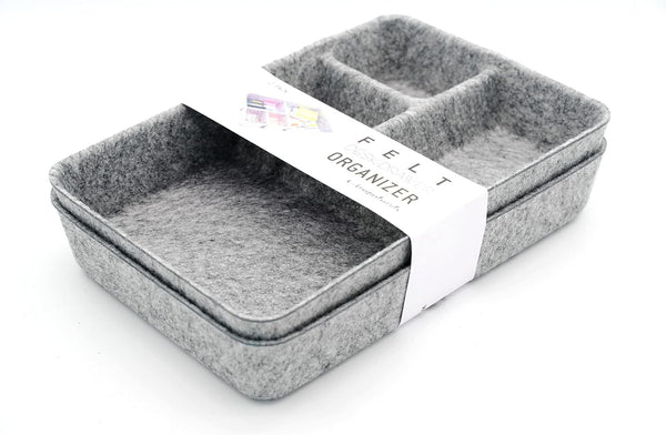 Welaxy Junk Drawer Organizer Bin with 4 Compartments, Felt Trays, 2 Dividers, Multi-Purpose Storage (Grayx2)