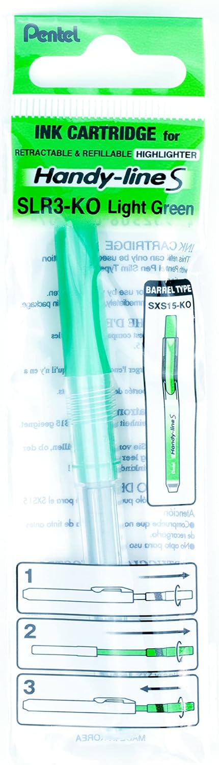 Pentel Refill for Handy-Line S Highlighter, Light Green Ink, Box of 12