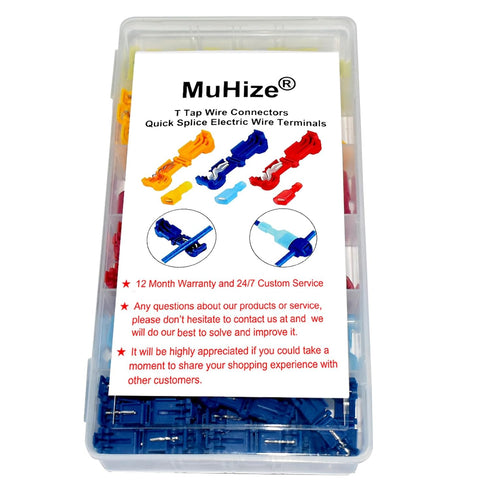 MuHize T-Tap Connectors Kit - 150 Pcs, 22-18 AWG Quick Splice Terminals with Male Spade Disconnects, Water-Resistant