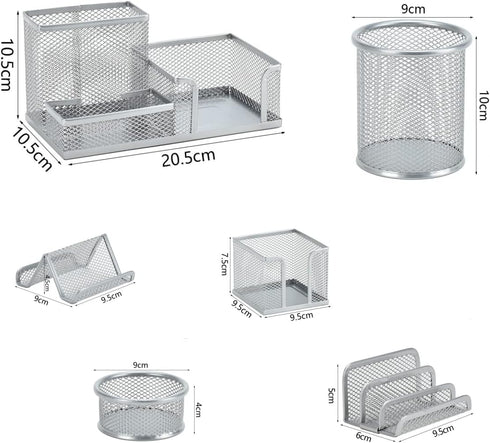 Desk Organizer for Office, 6 Pieces Mesh Desk Multi-functional Storage Set Office Supplies Accessories (Silver) by Uppmeant