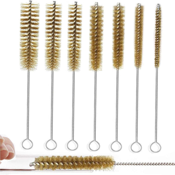 7pcs Brass Wire Tube Brush Set, 11-Inch Long Brushes for Deep Cleaning Metal, Pipes, Bottles, Gold