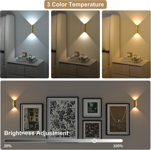 3 Bedroom,Picture,LED,Gold,2 Pack WOBSION Motion Sensor Wall Light with Remote Control, Rechargeable Wireless Wall