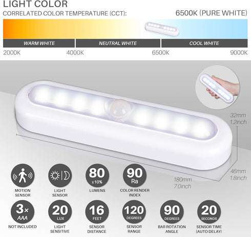 3 Pack 7 Closet, STAR-SPANGLED Motion Sensor Lights Indoor Battery Operated, Stick on LED Light for Stairs, Under