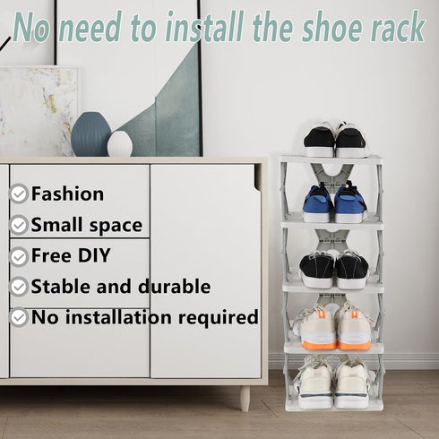 Afromy 5 Tier Plastic Collapsible Shoe Shelf, Vertical Shoe Organizer Rack for Front Door Entrance