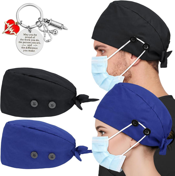 2 Pcs Satin Lined Scrub Cap Nurse Hats for Women Men 4