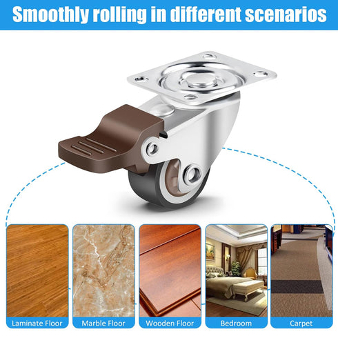 Nefish 4 Pack 1" Small Caster Wheels for Furniture - Low Profile Soft Rubber Casters Swivel Plate Castors Rolling