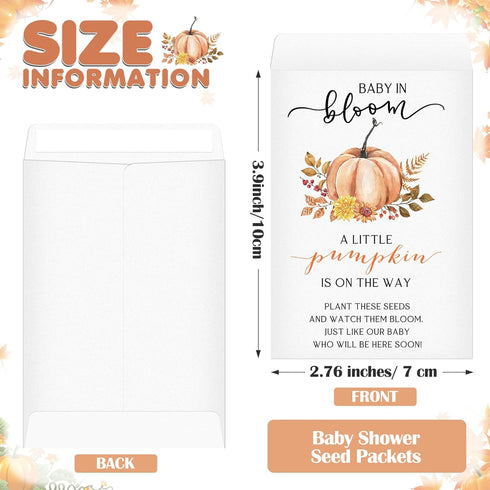 Fumete 100 Pcs Baby Shower Packet Favors - Pumpkin Self Adhesive Kraft Packets for Baby Shower Party Gifts