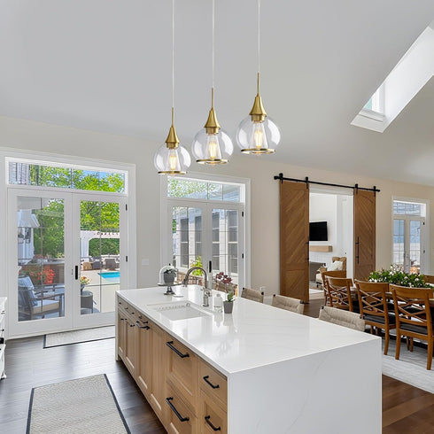 6 Inch Pendant Light Fixtures Kitchen: Brushed Gold Farmhouse Island Light with Clear Glass - Mid Century Globe Kitchen