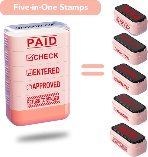 Building Blocks Office 10-Piece Stamps Set - Paid, Scanned, Copy, Faxed, Refillable Self Inking Business Stamp
