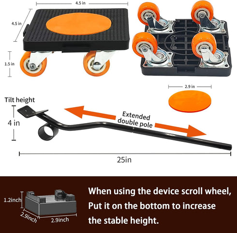 Heavy Duty Furniture Movers, Lifter Tool Set of 4, 880 Lbs Load Capacity, 360° Rotation Wheels for Moving