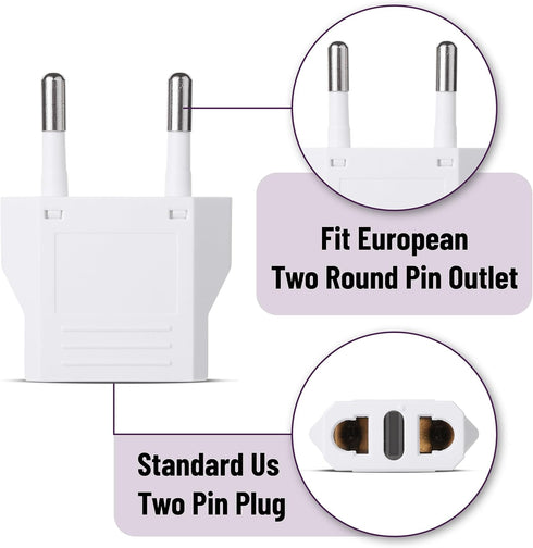 Bates European Travel Plug Adapter, 10 Pack, US to Europe Plug Adapter for Travel, Adapter for EU Plug