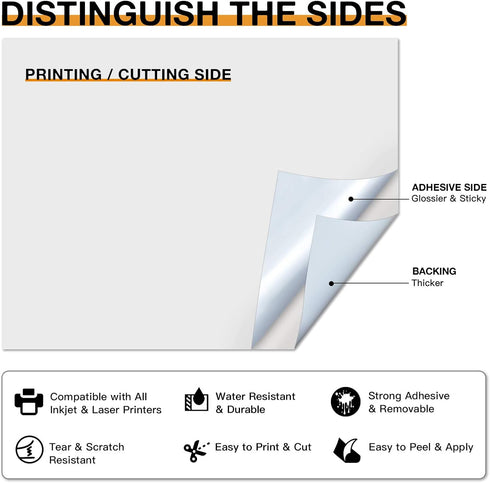 HTVRONT Printable Vinyl for Inkjet & Laser Printers, 40 Pcs Matte White Sticker Paper, 8.5"x11"