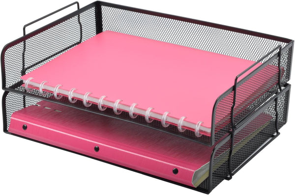 Easepres 2 Tier STACKABLE Desktop Document Letter Tray Organizer - The Mesh Collection, Black