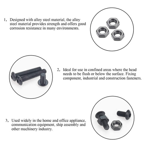 DYWISHKEY 360 Pieces M3 Hex Button Head Cap Bolts Screws Nuts Kit, 10.9 Grade Alloy Steel with Hex Wrench