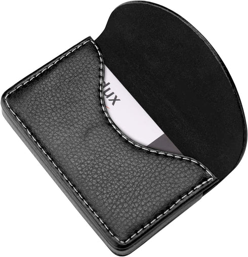 Leather Business Card Holder Wallet for Men or Women, Pocket Name Card Case with Magnetic Shut, Holds 25 Cards (Black)