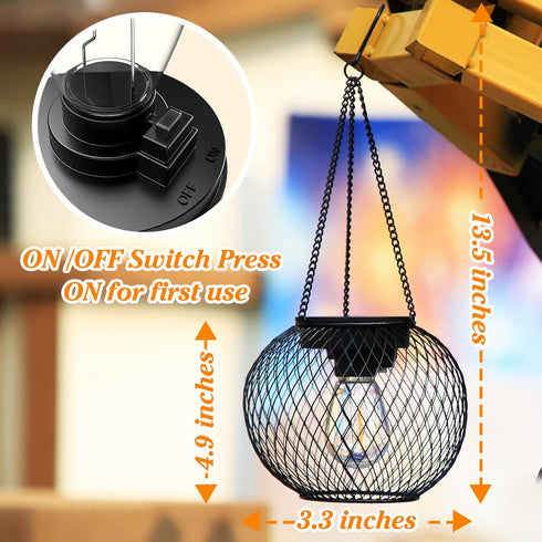 2 Pack, Solar Lantern Outdoor, Upgraded Hanging Lights Outdoor Garden Metal Lanterns Decorative Lighting Powered