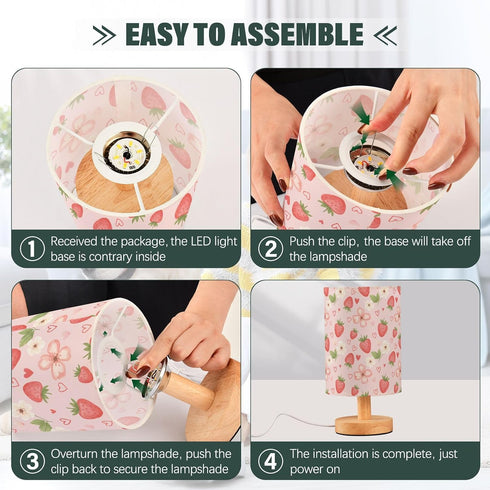 ALAZA Bedside Table Lamp for Bedroom Strawberry Pink Floral Nightstand LED Light Lamps with USB Port Linen Fabric Shade