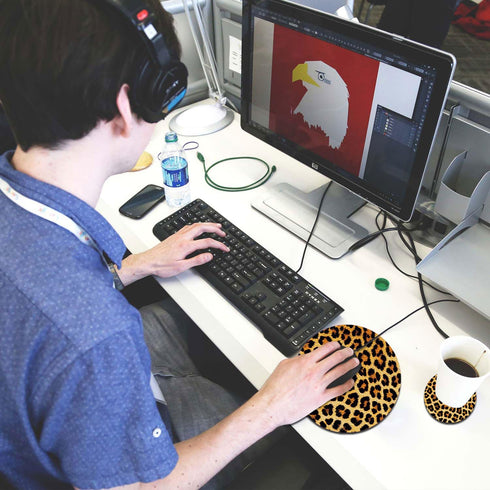 Mouse Pad and Coffee Coaster, Non-Slip Rubber Gaming Mouse Pad, Leopard Print