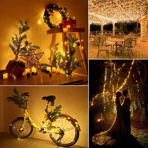 2 Pack 66ft 200LED 8 Lomotech Solar String Lights Outdoor - Total Solar Fairy Lights Waterproof Modes Twinkle Lights