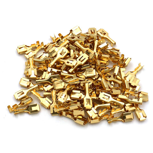 Baomain 1/4 inch Female Spade Quick Splice Crimp Terminals, Non Insulated, Pack of 100