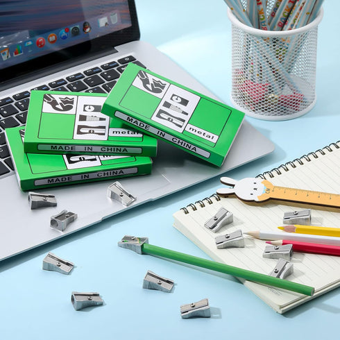 Fumete 96 Pcs Handheld Metal Pencil Sharpeners, Single Hole Aluminum Alloy Manual Sharpener Bulk for School Office