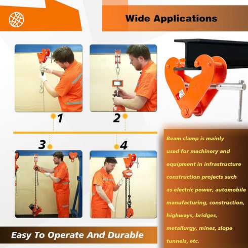 Vertical Beam Clamp, 4400lbs/2 Ton Capacity, 3-9 Inch Opening Range Heavy Duty Steel Beam Clamp Tool