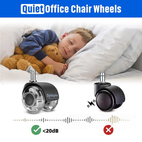 Office Chair Caster Wheels Set of 5, Heavy Duty 2'' Mute Rubber Casters for Hardwood Floors and Carpet, Universal Fit