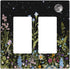 Boho Wild Flowers Herbs Floral Light Switch Cover Plate, Vintage Black Starry Sky Moon Wall Plate