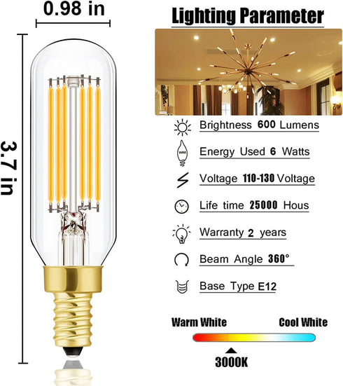 Leools E12 LED Bulb, Dimmable 6W Equal to 60 Watt, Soft White 3000K, E12 Candelabra Bulb, 6-Pack