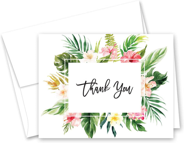 InvitationHouse Tropical Floral Thank You Cards and Envelopes - Set of 50
