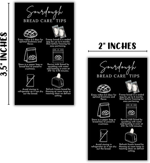 Lashicorn 50pk 2x3.5 Sourdough Bread Care Instructions Cards Tips and Tricks Minimalist Black Starter Kit Farmers