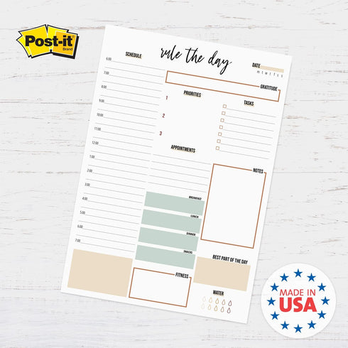 Rule The Day Daily Planner Pad - 8" x 11.5" Sticky Note Fill in Task Tracker, Unique Boho Design, Earth Tone