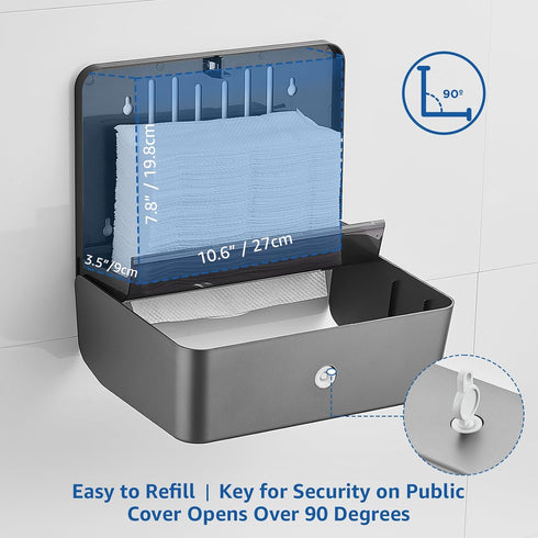 200 Commercial Paper Towel Dispenser Wall Mount, Large Capacity Sheets, No Drilling Adhesive, & Home Use for Bathroom