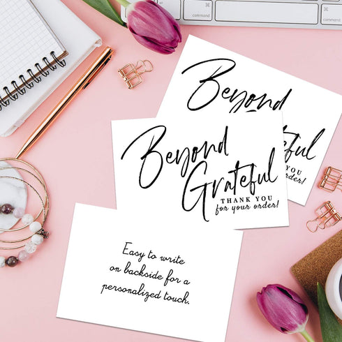 Pink Pixie Studio 50 (4" 6" Large Beyond Grateful Thank You For Your Order Card Inserts, Customer Appreciation Notes