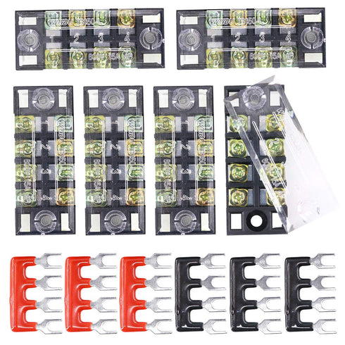Hilitchi 12pcs 600V 15A 4 Position Double Row Screw Terminal Strip and 400V 10A Red/Black Pre Insulated Barrier Strip