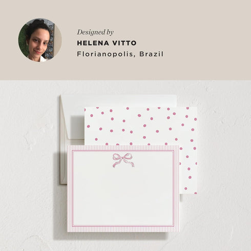 Set, Set 10, Minted Pink Bow Stationery of Flat Note Cards & Envelopes for Invitiations and Handwritten Thank You