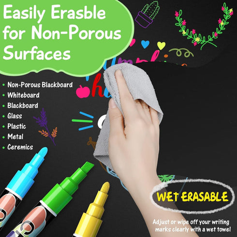 Liquid Erasable Chalk Markers Pens - 12 Colors Washable & Wet Erase Neon Makers for Blackboard, Chalkboard Signs, Glass Window, Graduation Celebration School Kids Art for Cars (6mm) by Zoone