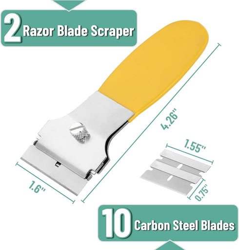 Set, 2 Pack, Set 10 Bates- Razor Blade Scraper Yellow, Locking Razor Scraper with Extra Carbon Steel Blades, Window