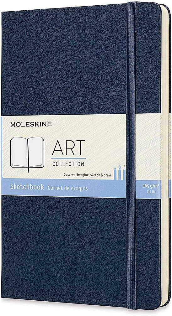 Moleskine Art Sketchbook, Hard Cover, Large (5" x 8.25") Plain/Blank, Sapphire Blue, 104 Pages by Moleskine