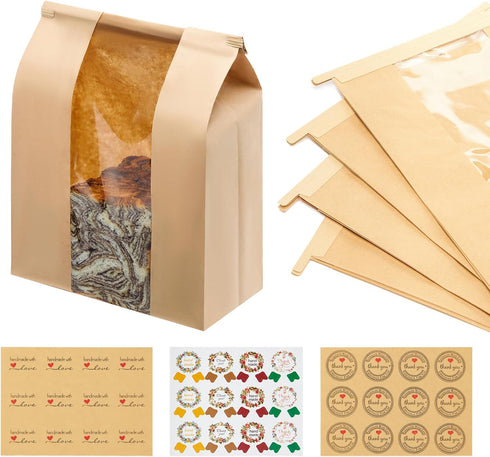 MOPKIUTR 30 Pack Kraft Paper Bread Loaf Bags with Tin Tie Tab Lock,
