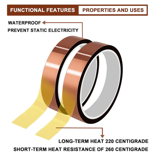 MS WGO High Temperature Heat Tape - 10mm X 33m, 4 Roll Heat Resistant Tape for Sublimation, No Residue, Yellow