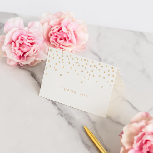 50 3.5" 5", PCS Thank You Cards with Gold Foil Dots, x Thank You Notes, Ivory Cards With Envelopes for Wedding