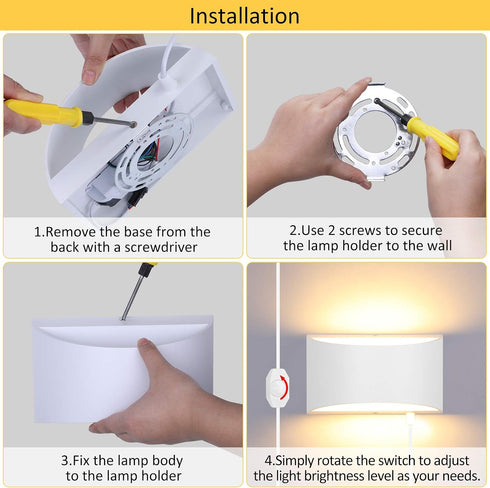 12W Dimmable Lightess Plug in Wall Sconces Modern LED Wall Light Indoor Up Down Wall Lamp for Bedroom Living Room
