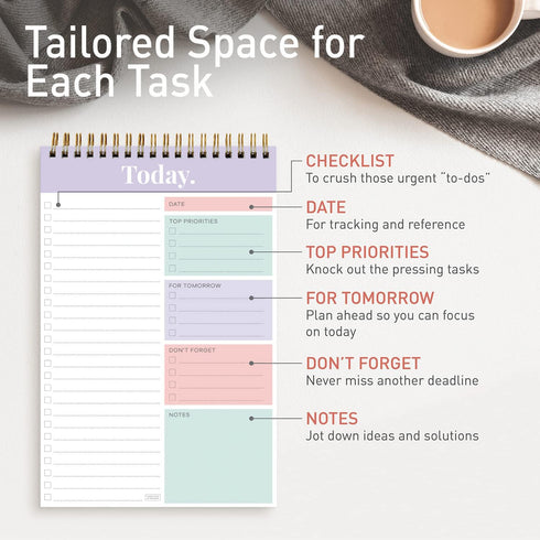 S&O Daily Planner Notepad for Productivity, 52 Page Undated To Do List Organizer - MAUVE