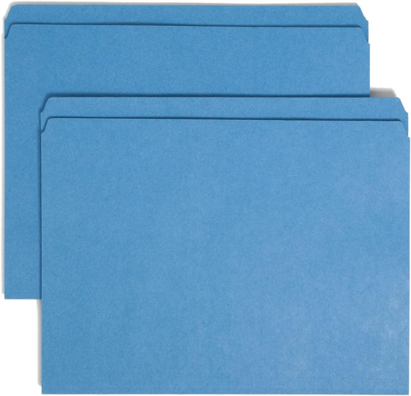 Smead File Folder, Reinforced Straight-Cut Tab, Blue, Letter Size, 100 per Box (12010)
