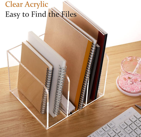 Clear Acrylic Magazine Holder, One-Piece File Organizer for Office Desk, 3 Vertical Spaces, 1 Pack (B5)